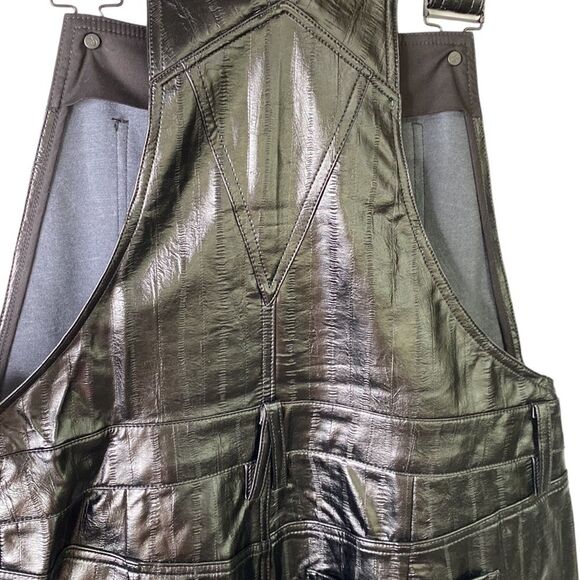 Good American Faux Better Than Leather Black Textured Overalls Straight Leg - Picture 8 of 16